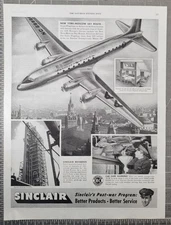 1945 Sinclair Gasoline Print Ad American Airlines American Flagship Pennsylvania