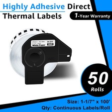 50 Rolls Continuous Paper Tape For Brother QL-1050 Label DK-2210 Permanent Frame