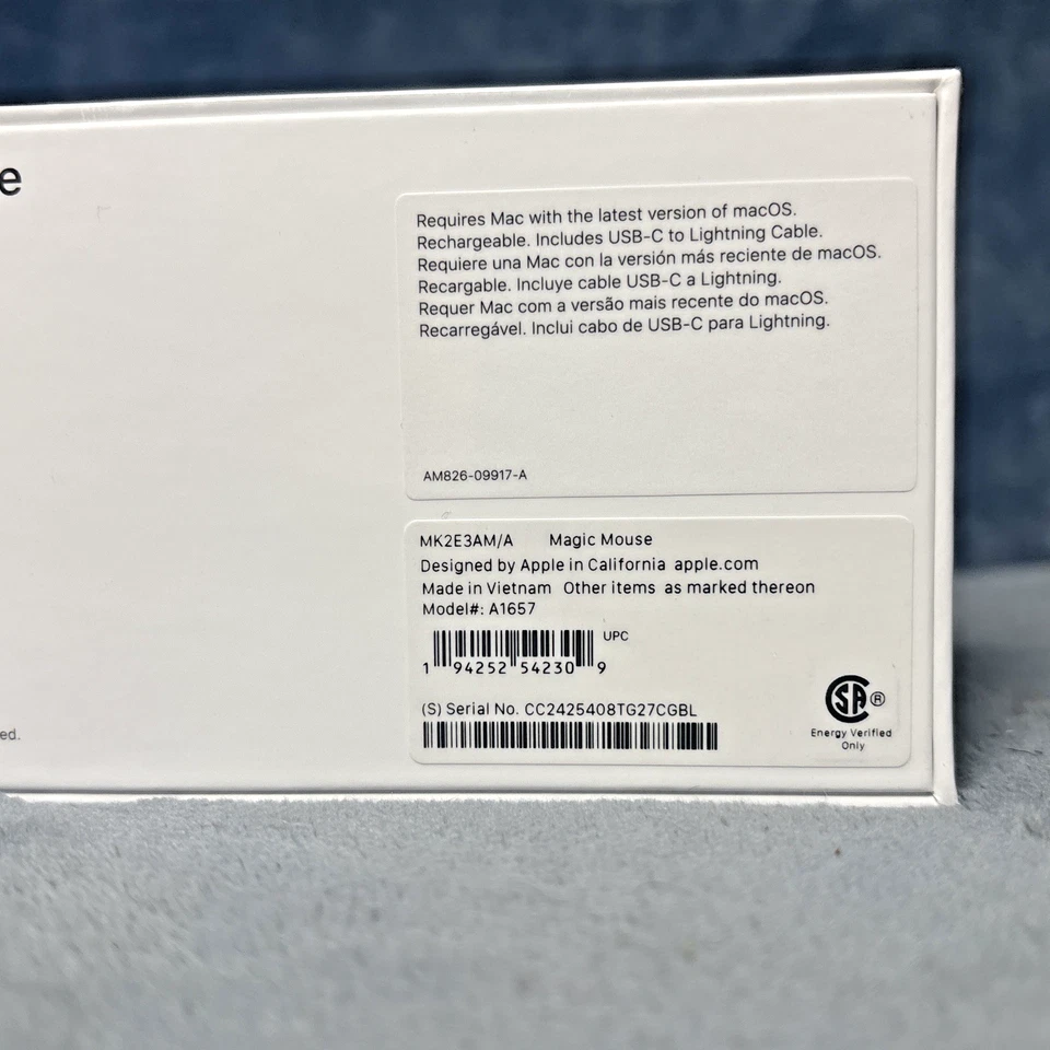 SEALED Brand-New - APPLE MAGIC MOUSE A1657 MK2E3AM/A WHITE - USB C To Lightening - Image 3 of 4