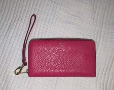 Fossil Zip Around Leather Wallet Organizer Multi-Compartment Fushisa Pink Brown