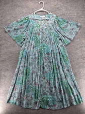 Go Softly Patio Dress Womens 2X Blue Green Paisley Rayon Lounge Caftan