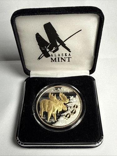 Alaska Mint Moose Tracks Silver & Gold Medallion Proof 1oz .999 w/box