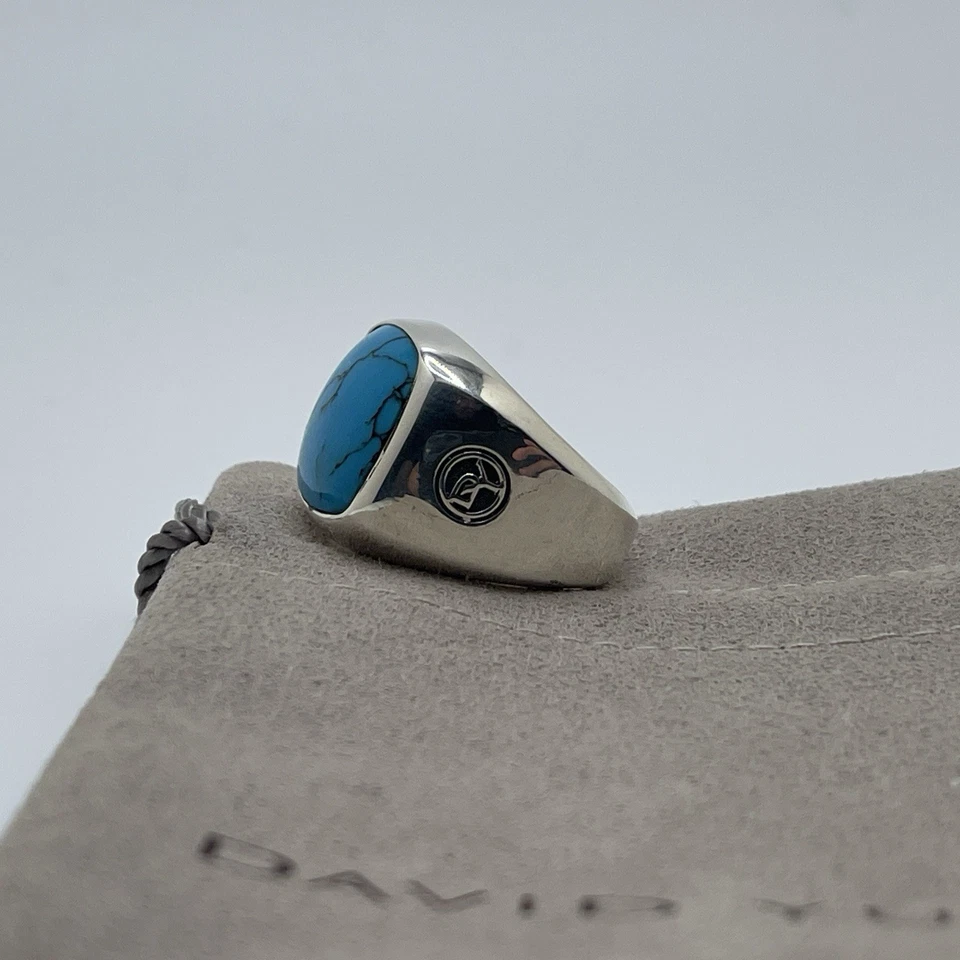 Anillo David Yurman Piedra Exótica Sello Turquesa Plata de Ley Talla 9 Foto 4 de 4