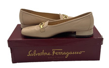 Salvatore Ferragamo Vara Loafers/Flats 7 AA Beige Leather Gold Bit Italy w/ Box