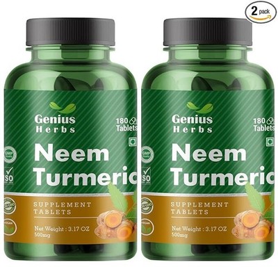 Genius Herbs Neem Turmeric 360 Tablets 500 mg Best Detox Boosts Immunity