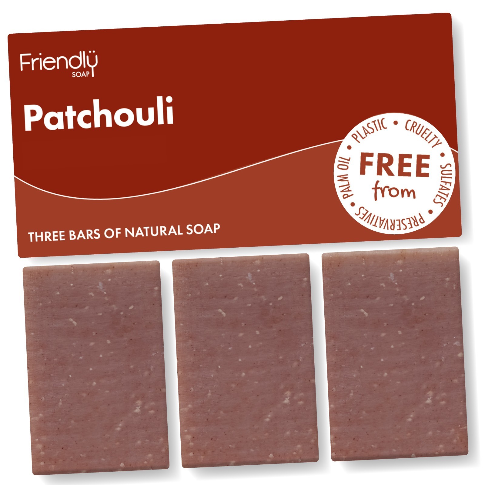 Friendly Soap - 3 Pack - Natural Soap - Patchouli – 3 x 95g Vegan