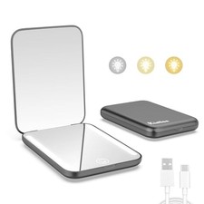 Rechargeable Pocket Mirror, Double Sided 1X/3X Magnification Compact Black