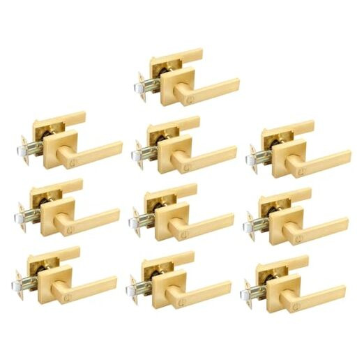 Pack Door Handle Set Interior Door Knobs in Satin Brass Privacy Door Lever 10