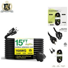 Go Green Power 15ft Heavy-Duty Outdoor Extension Cord - Moisture Resistant Black