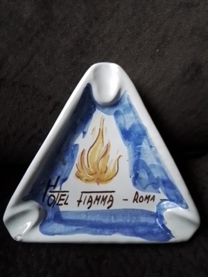 Hotel Fiamma - Roma Italy Ceramic Ashtray Hand Painted Triangle