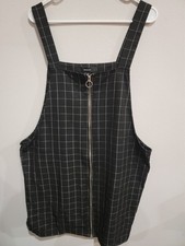 Forever 21 Overall Mini Dress Womens Size 3X Plaid Black White Full Front Zip
