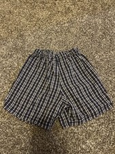 Vintage Wild Boys Shorts Check Print Navy White 7 Preppy Button Elastic 90s
