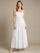 NWOT FARM RIO Cotton Sleeveless Rushed Bodice Midi Dress White Sundress Size M