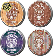 4 Beard Balm Variety Pack (1Oz Each) - Sandalwood, Pine & Cedar, Bay Rum, Clary 