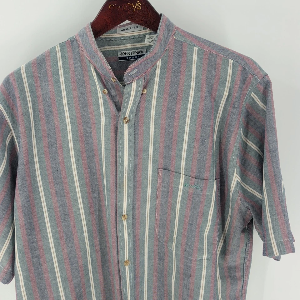 Vintage John Henry Sport Striped Short Sleeve Winkle Free Shirt Gray Size L - Image 3 of 4