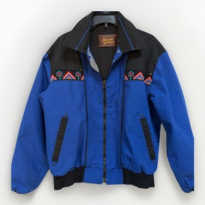 David James Aztec Navajo Western Duck Canvas Jacket Mens Size M Royal Blue Zip