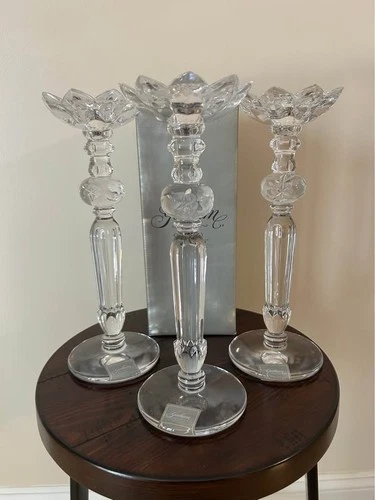 Gorham Crystal Taper Candlestick Chantilly 12" Clear- set of 3