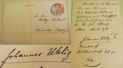 Kunstmaler Johannes UHLIG (1869-1930): PK DRESDEN 1917 an Roland-Verlag - Bild 1 von 4