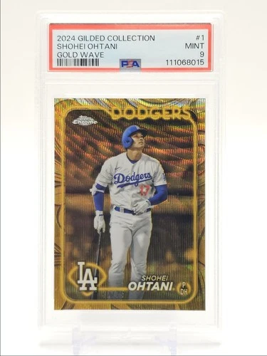 SHOHEI OHTANI 2024 TOPPS CHROME GILDED GOLD WAVE DODGERS /75 PSA 9 Q3414