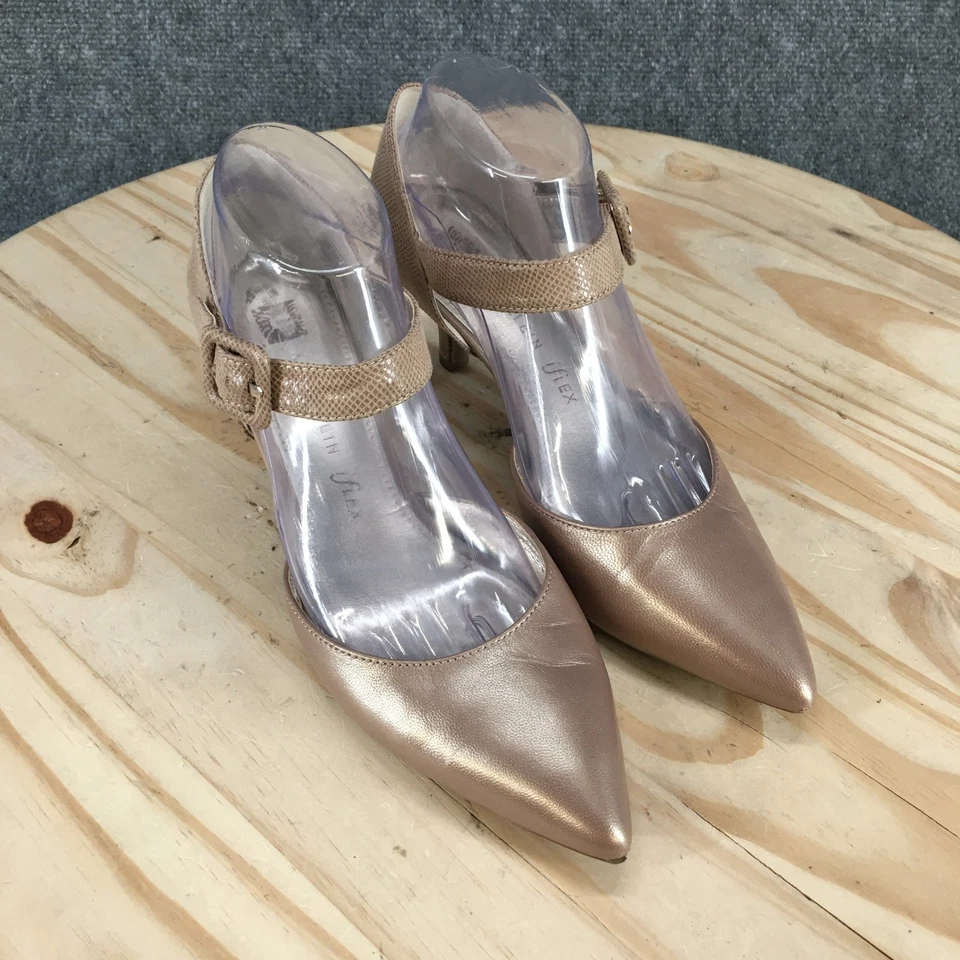 Zapatos Anne Klein Mujer 8M Finale Correa al Tobillo Tostado Punta Informal Gatito Tacones Foto 3 de 4