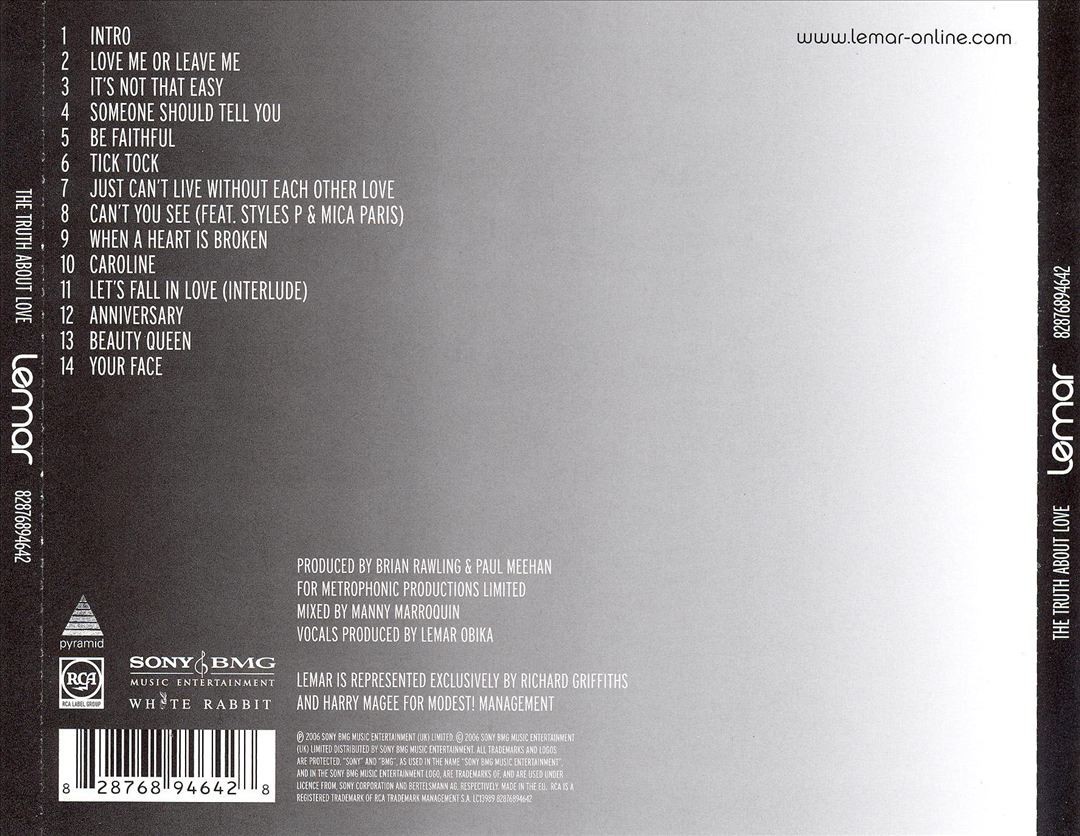 LEMAR TRUTH ABOUT LOVE NEW CD