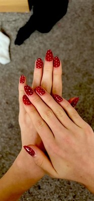  cute red nails with white polka dots