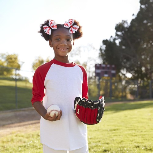 4PC Baseball Hair Bow Clips for Baby Girls Women 4 Inch White White-red - Picture 7 of 7