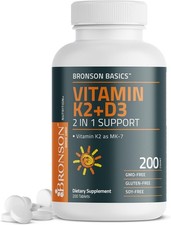 Bronson Vitamin K2 D3 MK7 Supplement Non-GMO Formula 200 Count Pack of 1 