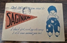 Antique Saginaw Michigan Felt Pennant Flag Postcard PMD 1912