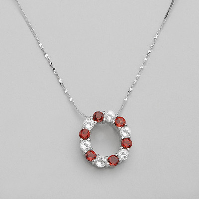 Initiale O Halskette mit 1,60ctw echtem Granat & Topas in 925 Sterling Silber 16''