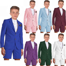Boy  s Suits Peak Lapel Summer Wedding Tuxedo Blazer Short Pants Vests Three Pcs