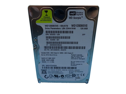 120 GB SATA WD WD1200BEVS - 60UST0 S/N: WXEY07043508 2,5 ZOLL #NFP938