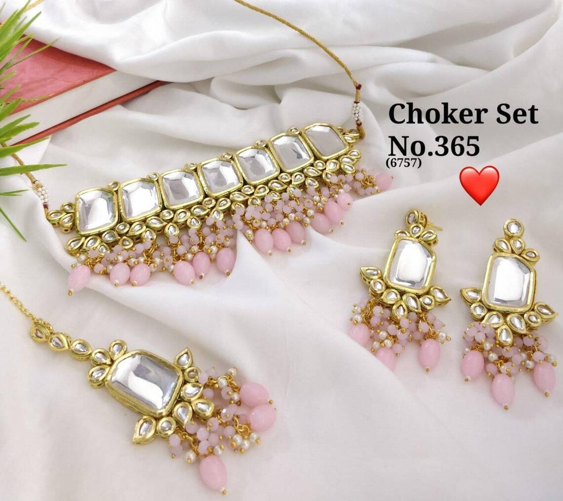 Jaipur Kundan Choker Necklace Set with Earrings Polki Kundan