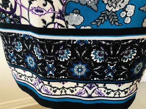 M&Co Shift Dress Size 16 Black/Blue Stretch Zip Fully Lined 3/4 Sleeves VGC - Picture 5 of 12