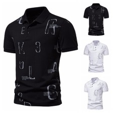 ZONBAILON Men's Large Alphabet Print Versatile Business Polo Shirt Short Sleeve