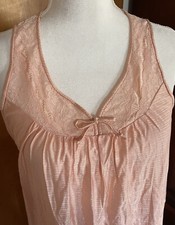 Vintage Lorraine 100 Sleeveless Nightgown Medium Made in USA Peach