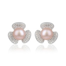 Women's Beautiful Floral Design 925 Sterling Silver Pearl Gemstone Earrings