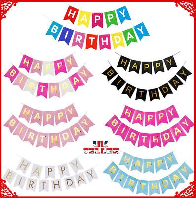 Happy Birthday Bunting Banner – Pastel Letters, Paper Garland, 1–5 Meters Long