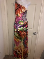 Sherri Hill Multi Colored One Shoulder Jeweled High Split Ball Gown Prom Dress