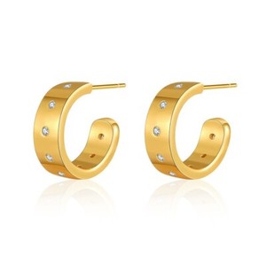 Authentic 18K Gold Plated illusion stud earrings, CZ open hoop earrings one pair JWDHJ30