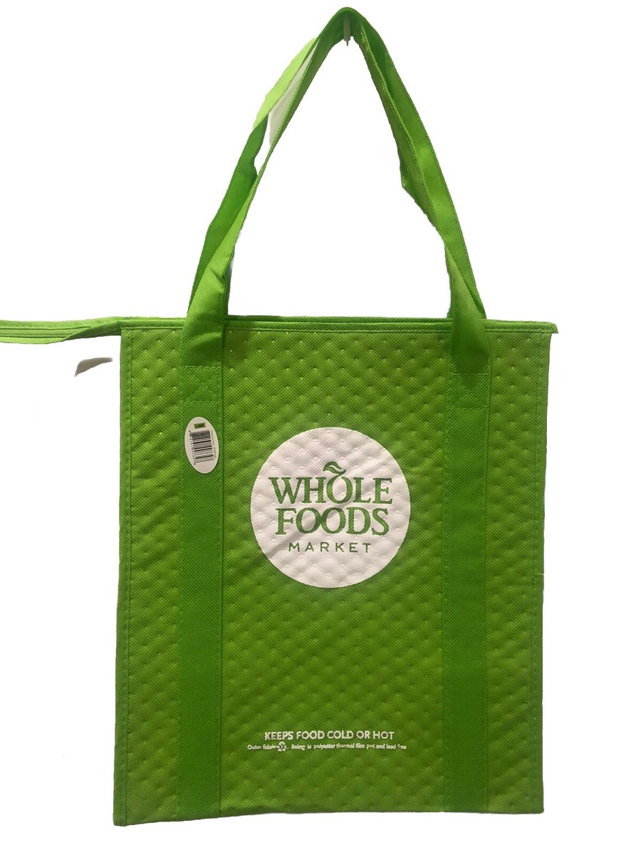 WHOLE FOODS Insulated Bag Hot or Cold Shopping Tote Green