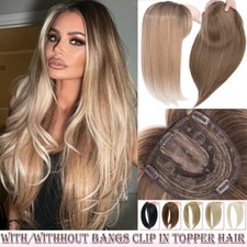 Women Topper Hair Extensions Clip In Full Head Toupee Bangs Real as Human Thick