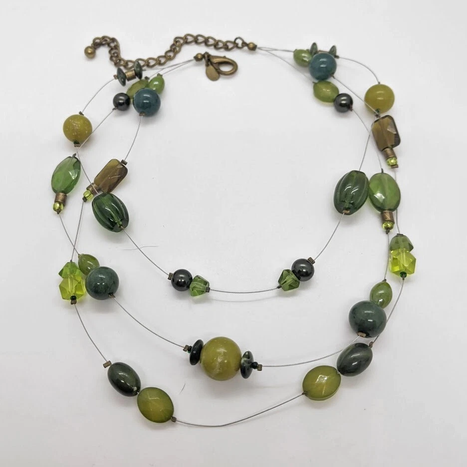 Gargantilha CHICO'S Multistrand verde frisado ilusão colar anos 90 Y2K Dark Academia - Imagem 2 de 4