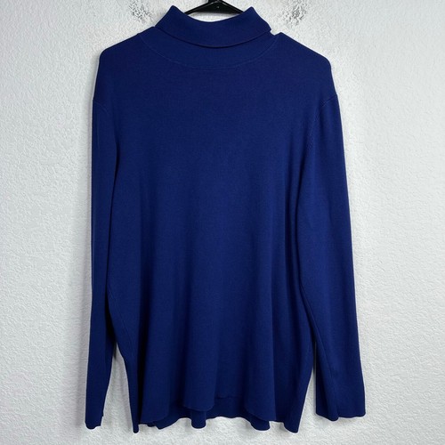 Chico's Sweater Womens XXL Blue Long Sleeve Turtleneck Modest Preppy Career