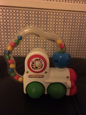 Vintage Garfield Train Push Engine Rattle Push Squeaker REMCO Toy 1981 RARE