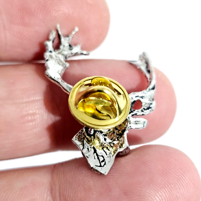 Spilla Da Lapello In Peltro - Design Cervo E Uccelli, Fatto A Mano Nel Regno Unito, Nuova