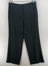 EILEEN FISHER Pants M Wool Blend Crepe Stretch Wide Leg Trouser Front Zip Black