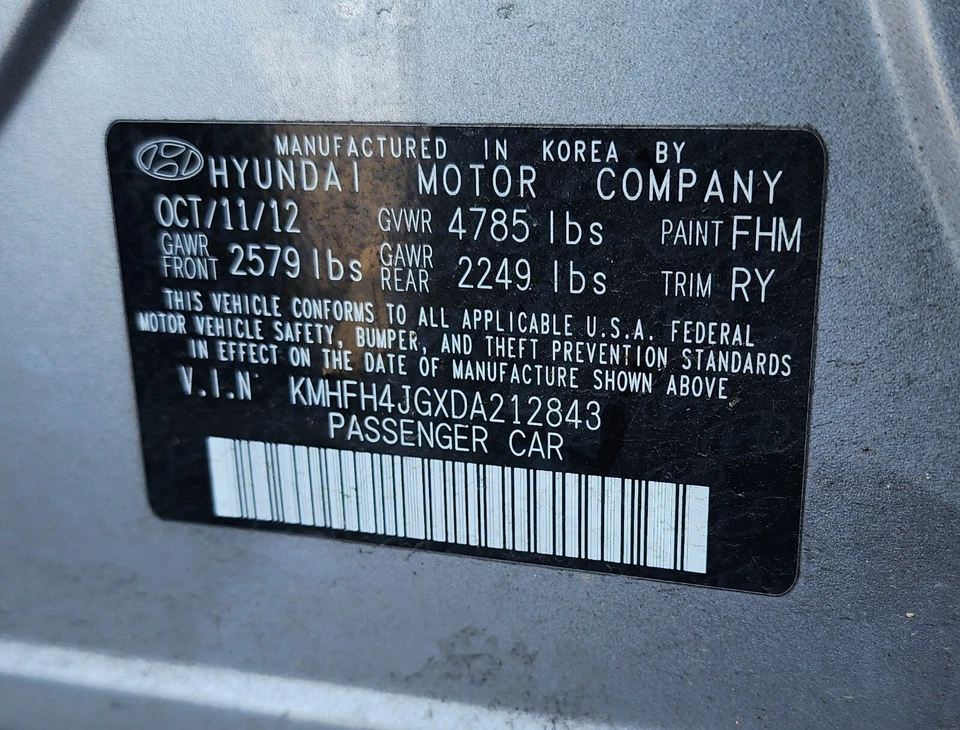 2012–2017 Hyundai Azera Hood Assembly Gray Paint Code FHM OEM - Image 2 of 2