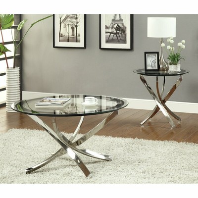 Daugherty Coffee Table Round Glass With Chrome Legs Modern Contemporary - Round Glass Coffee Table Chrome Legs Daugherty Coffee Table Round Glass With Chrome Legs Modern Contemporary - Round Glass Coffee Table Chrome Legs