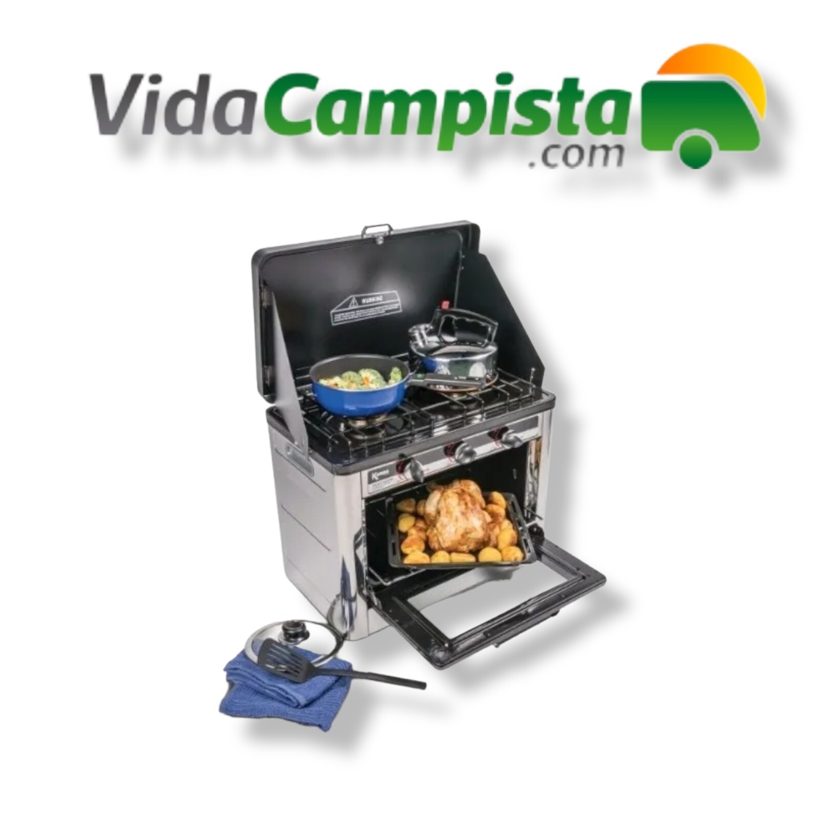 Horno + cocina dos fuegos de gas portátil Bayasun para camping y...
